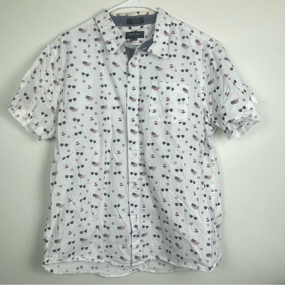 Eighty eight Platinum Patriotic Print Short Sleeve Button Up Shirt
